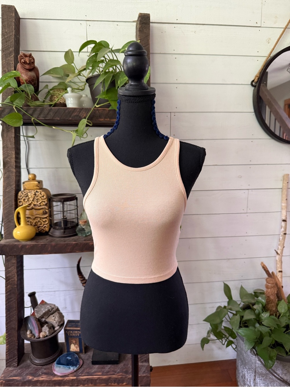 Zara Ribbed Crop Tan Beige Bodycon Top - Picture 16 of 17